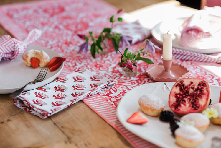 block printed tablecloth pink floral