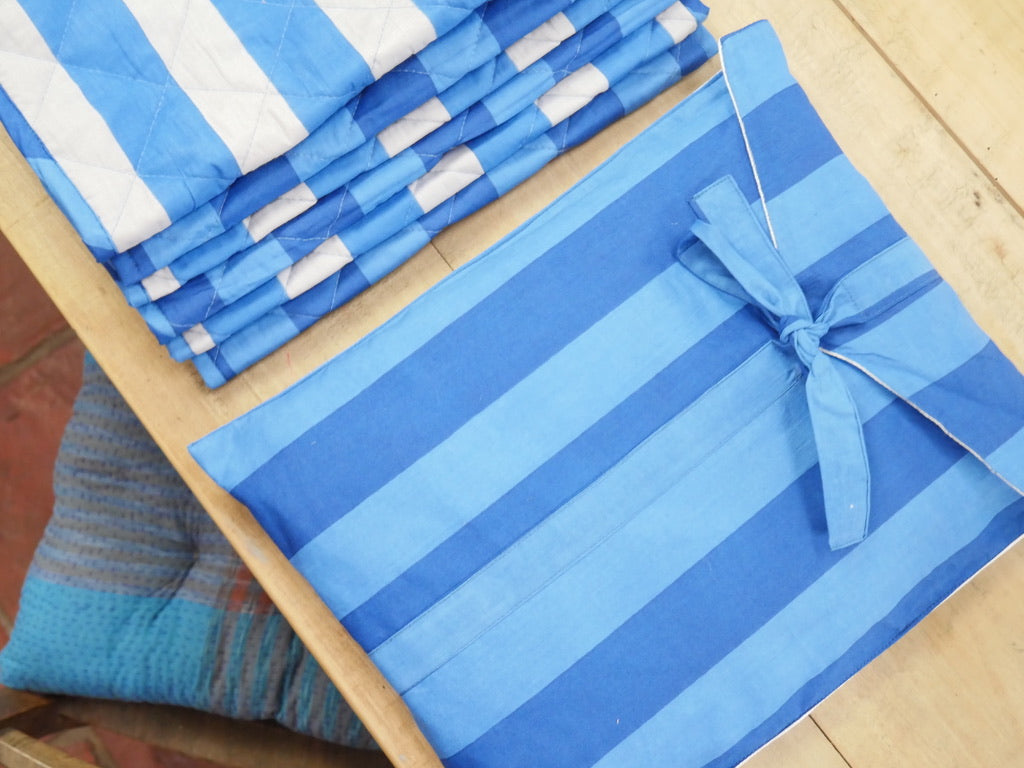 COBALT WIDE STRIPE set of 6 quilted placemats