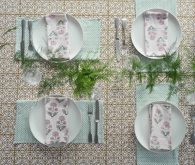COCOA GRID block printed tablecloth