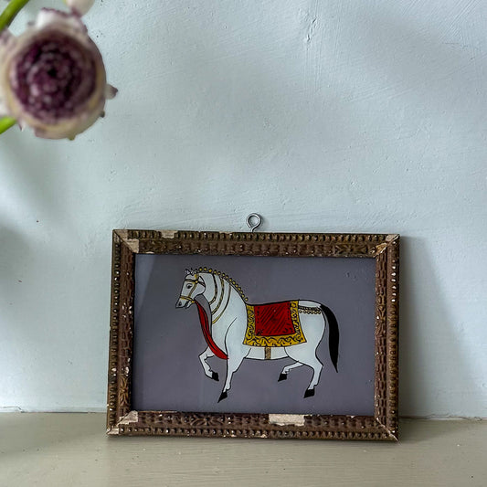 INDIAN-GLASS-REVERSE-PAINTING-HAND-PAINTED-ART-PICTURE-HORSE