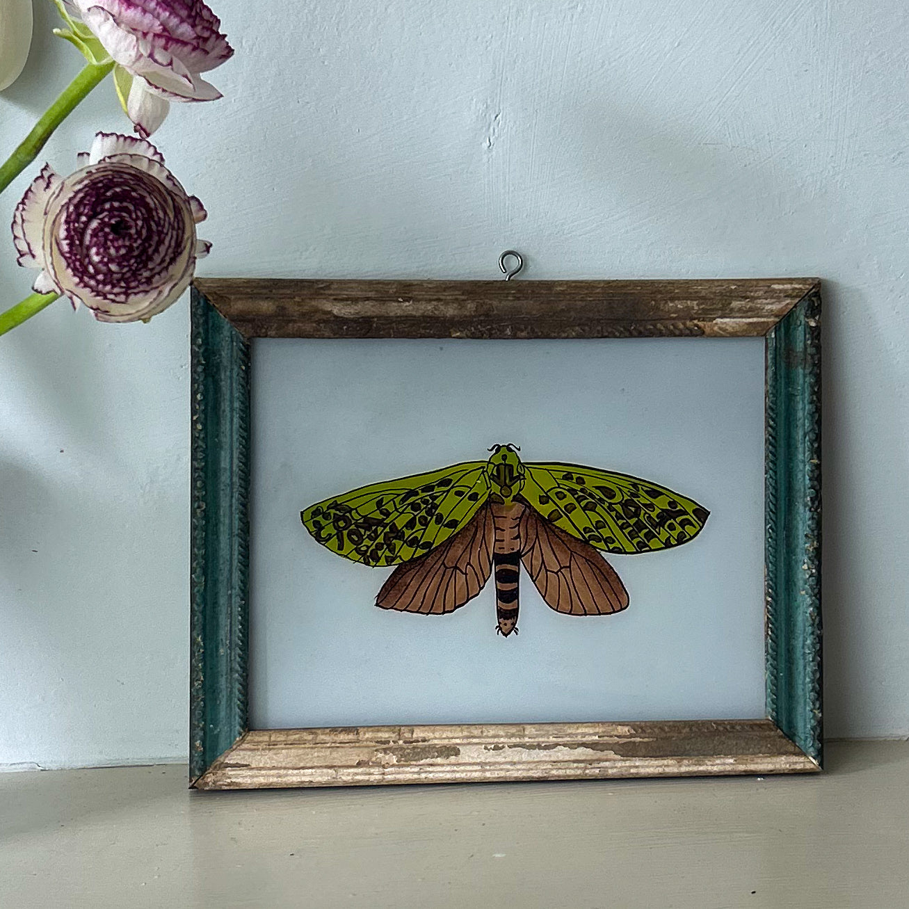 INDIAN-GLASS-REVERSE-PAINTING-HAND-PAINTED-ART-PICTURE-MOTH-2