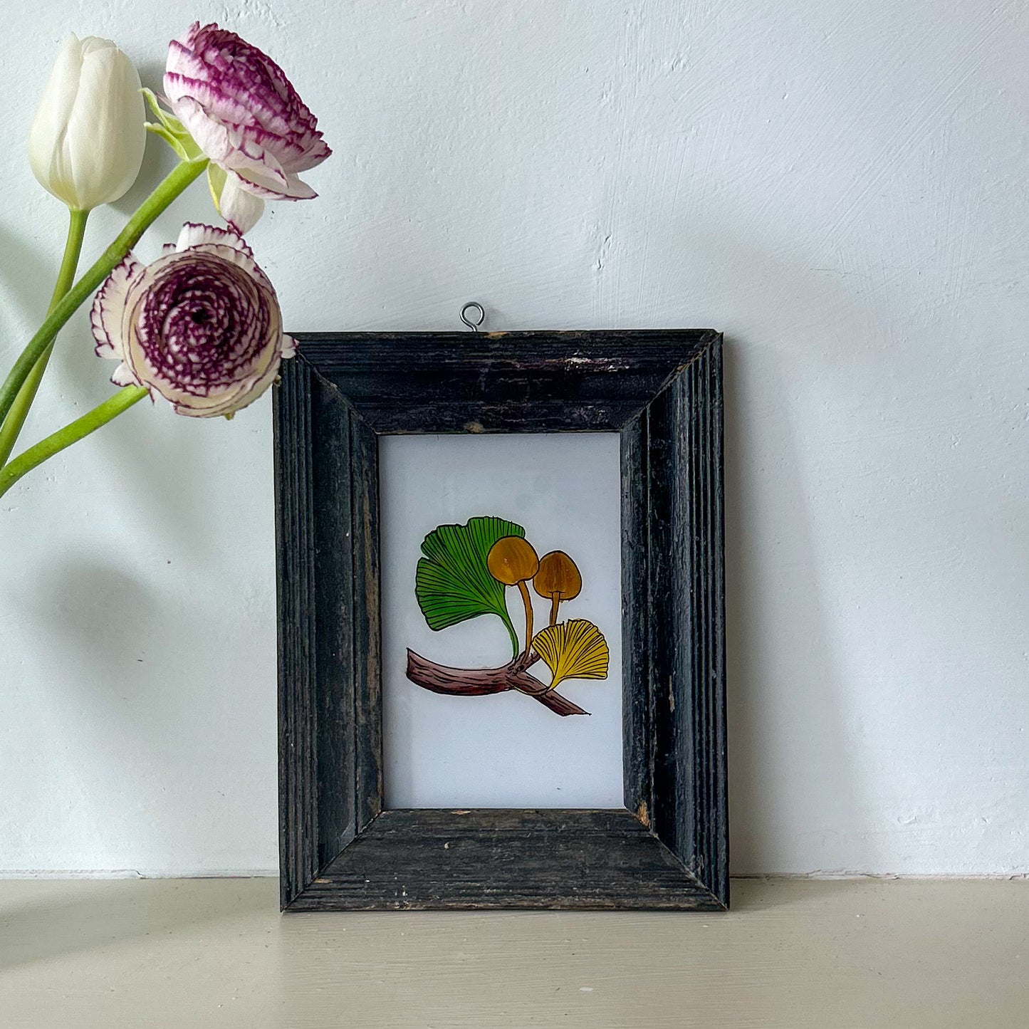 INDIAN-GLASS-REVERSE-PAINTING-HAND-PAINTED-ART-PICTURE-MUSHROOM