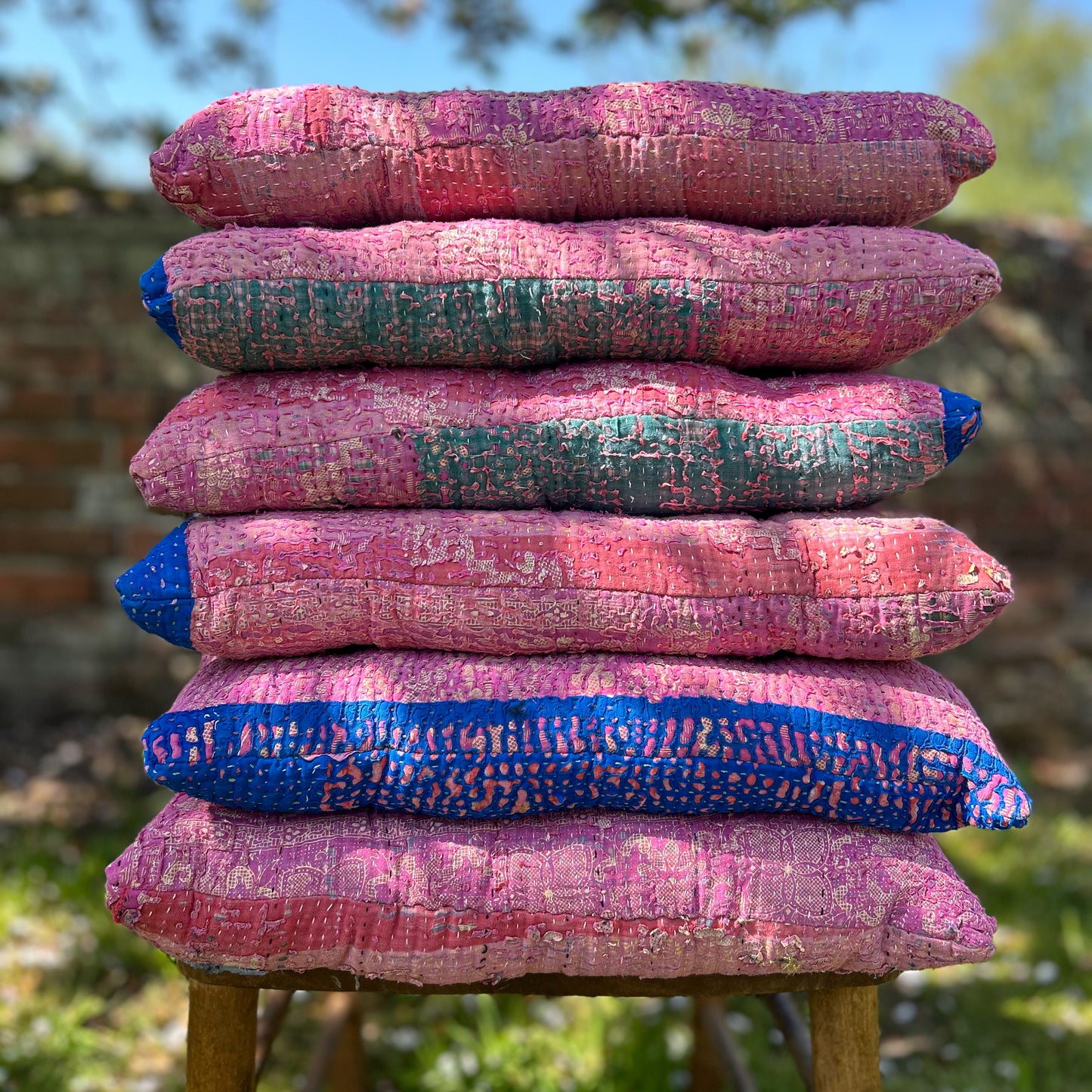 constasnce-and-denny-vintage-kantha-stack-seat-pads-pink