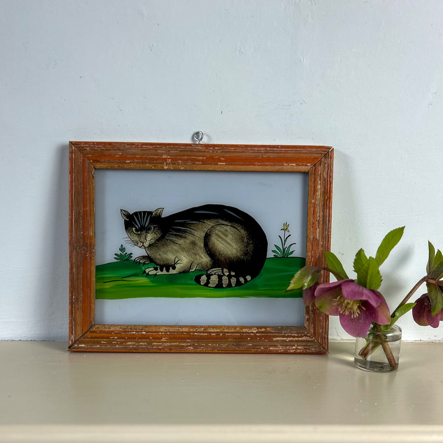 indian-glass-painting-cat-white-background-handpainted-indian-glass painting