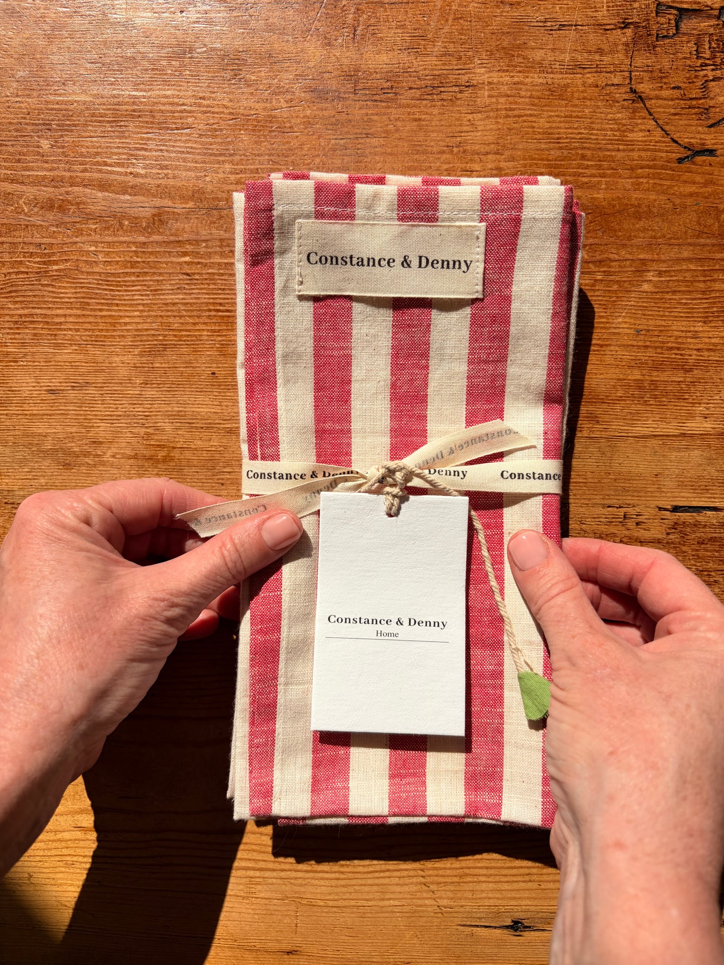 NEW WOVEN POPPY STRIPE set of 4 cotton napkins