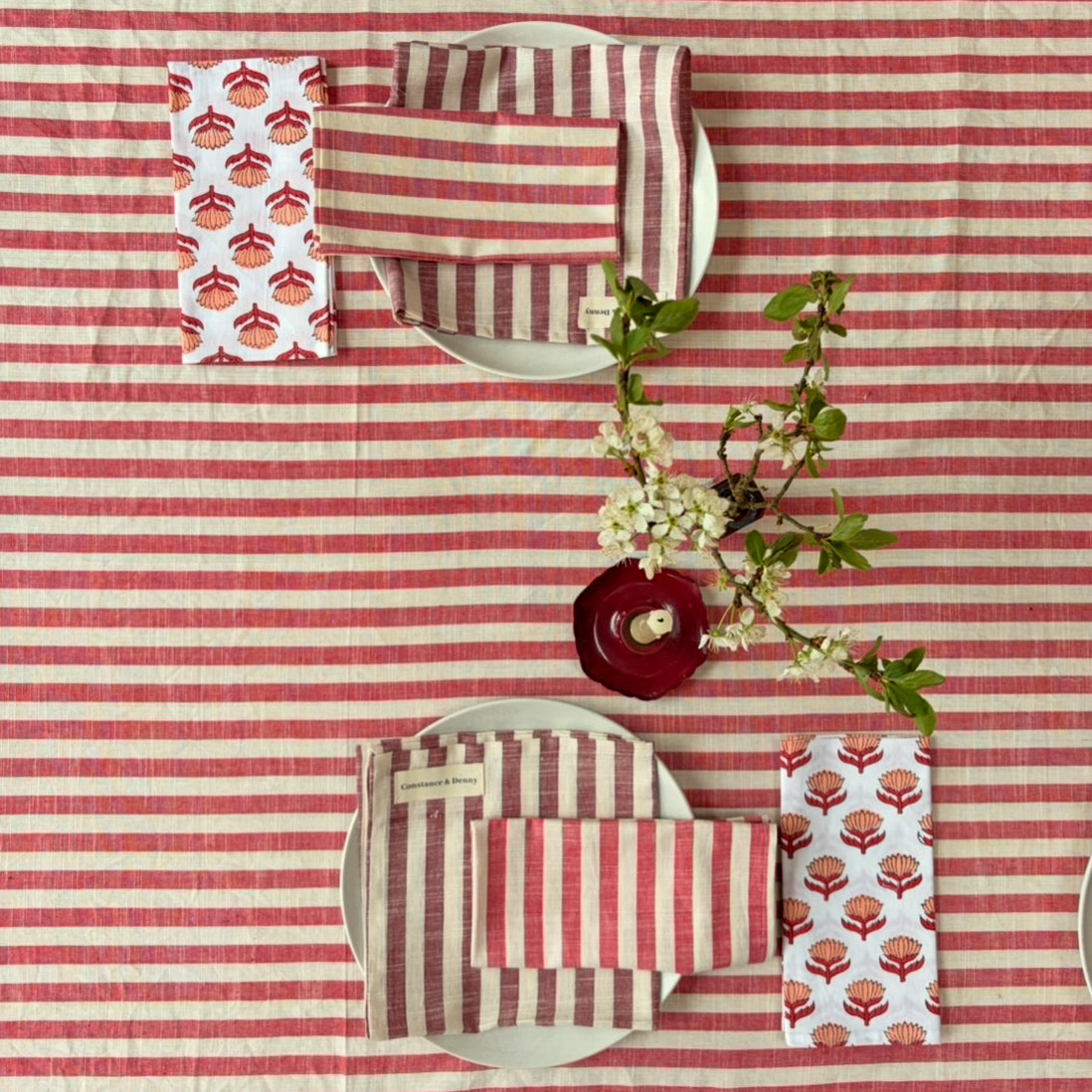 NEW WOVEN CLAY STRIPE set of 4 cotton napkins