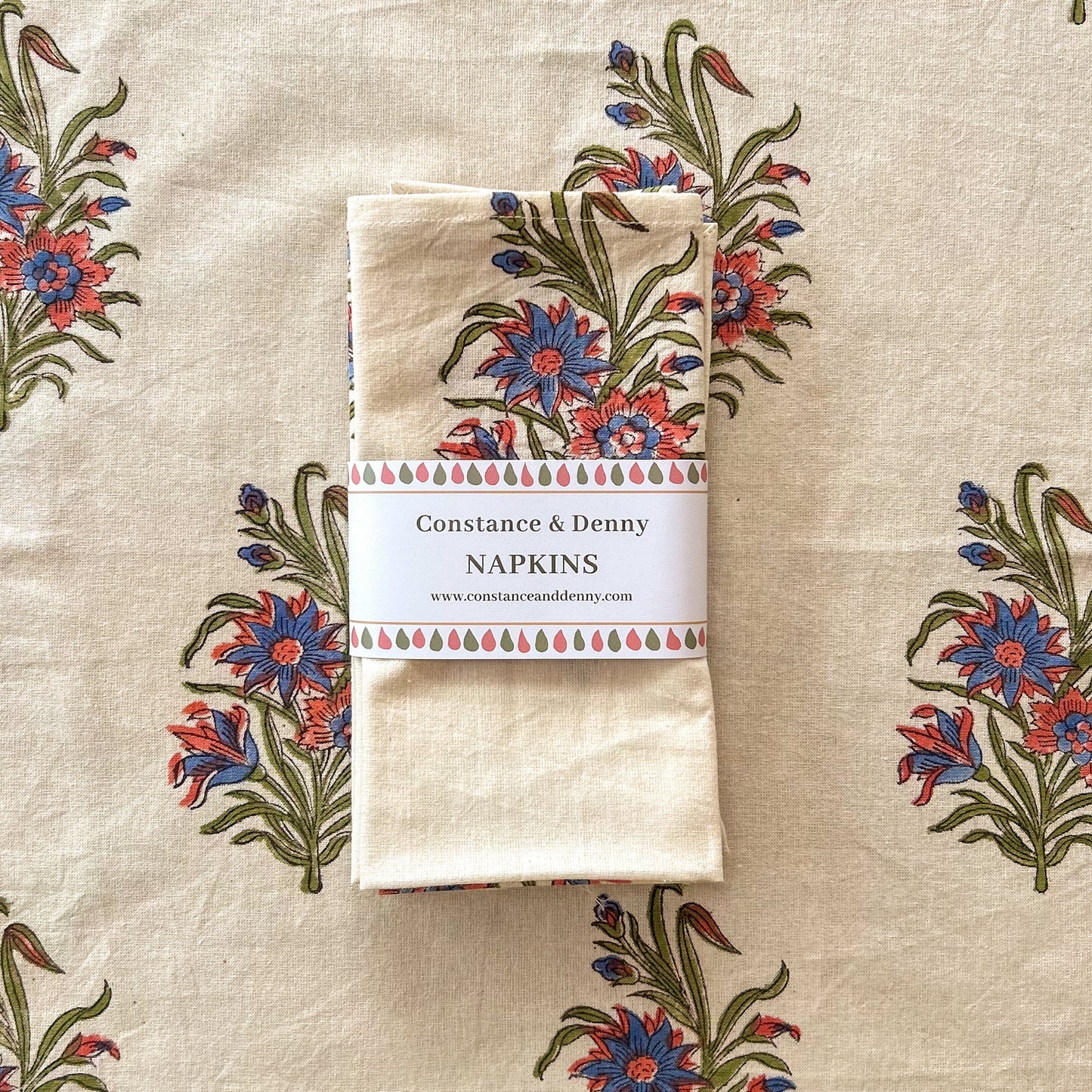 NEW CORAL FLOWER set of 4 cotton napkins