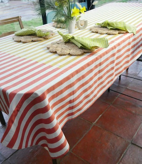 TRUMPINGTON AND ORANGE STRIPES hand block printed tablecloth