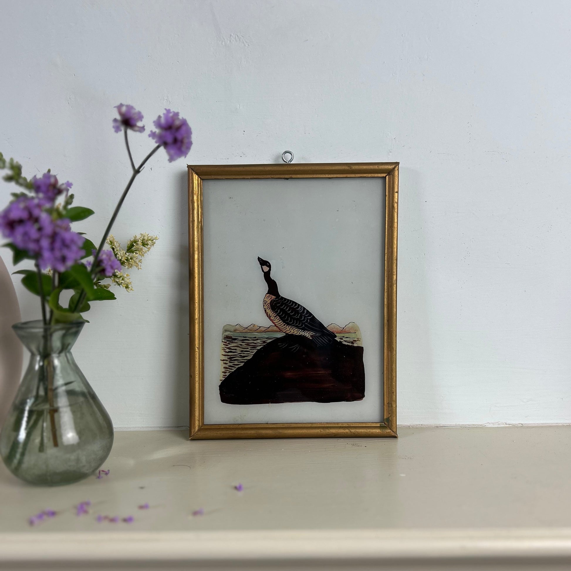 indian-reverse-glass-painting-bird-on-rock-medium