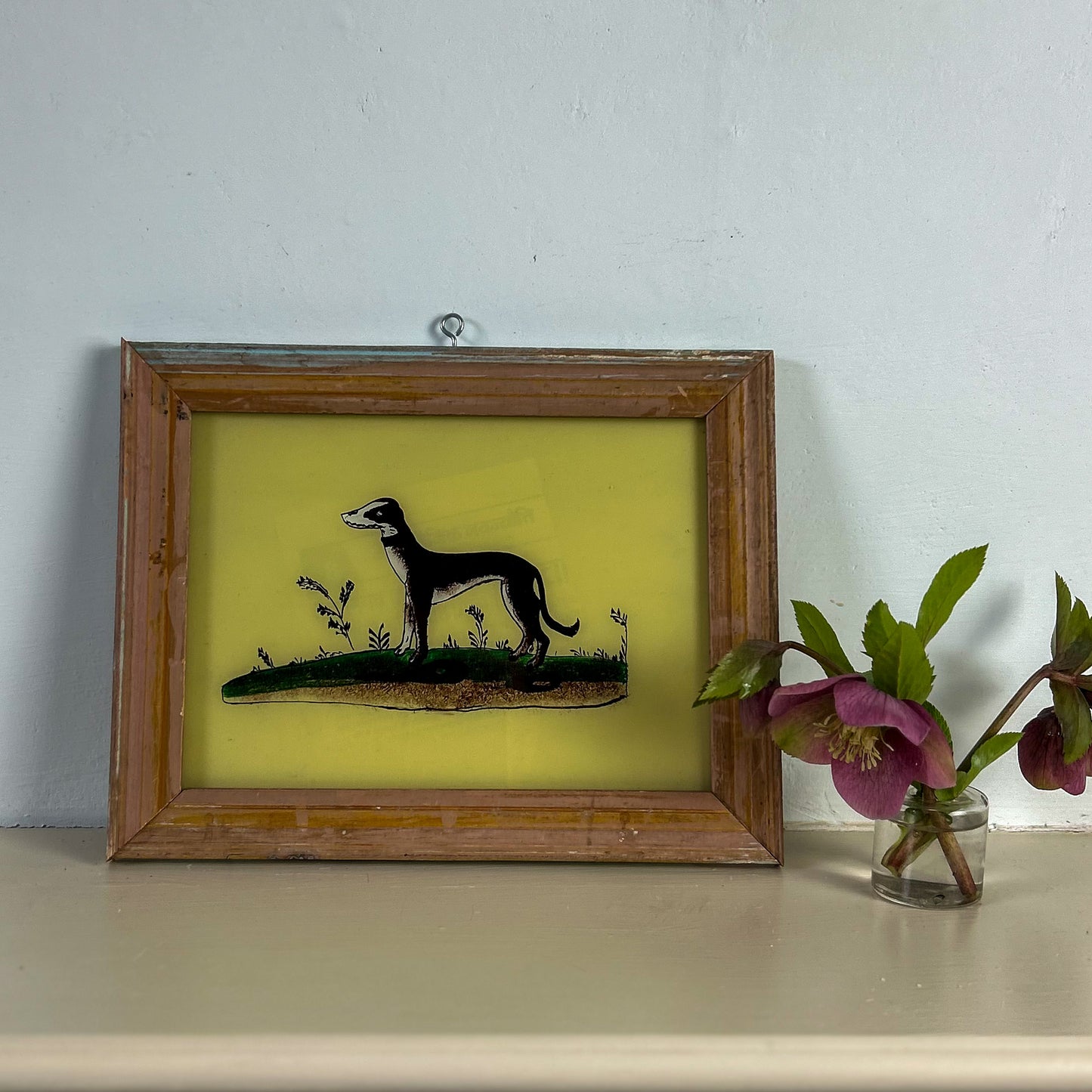 indian-glass-painting-dog-yellow-background-handpainted-indian-glass painting