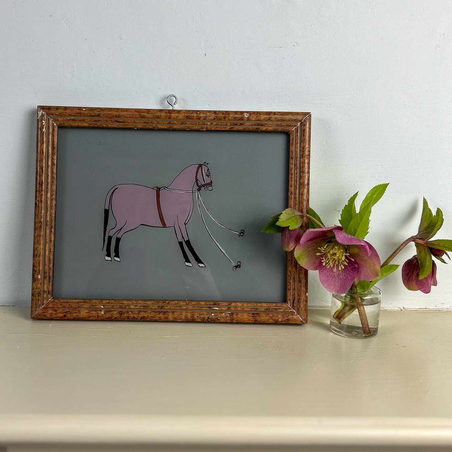 indian-glass-painting-horse-grey-background-handpainted-indian-glass painting