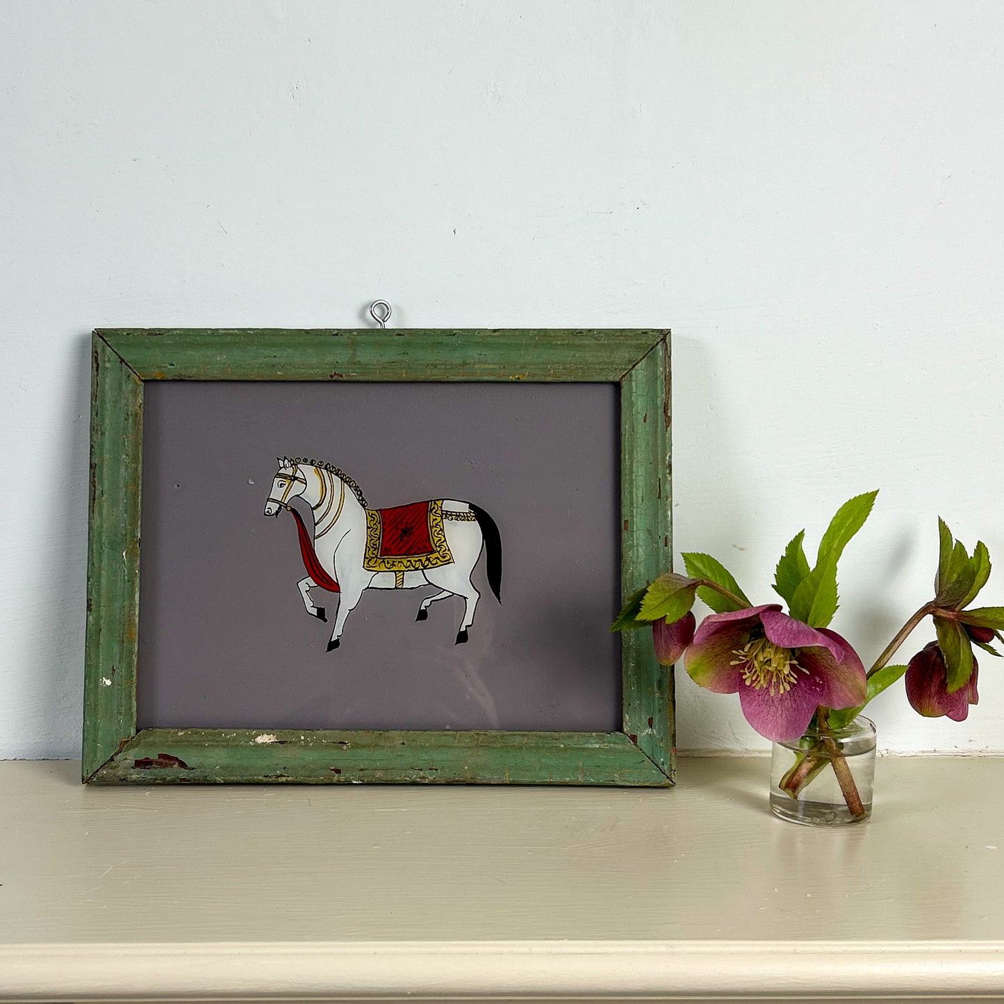 indian-glass-painting-horse-grey-background-handpainted-indian-glass painting