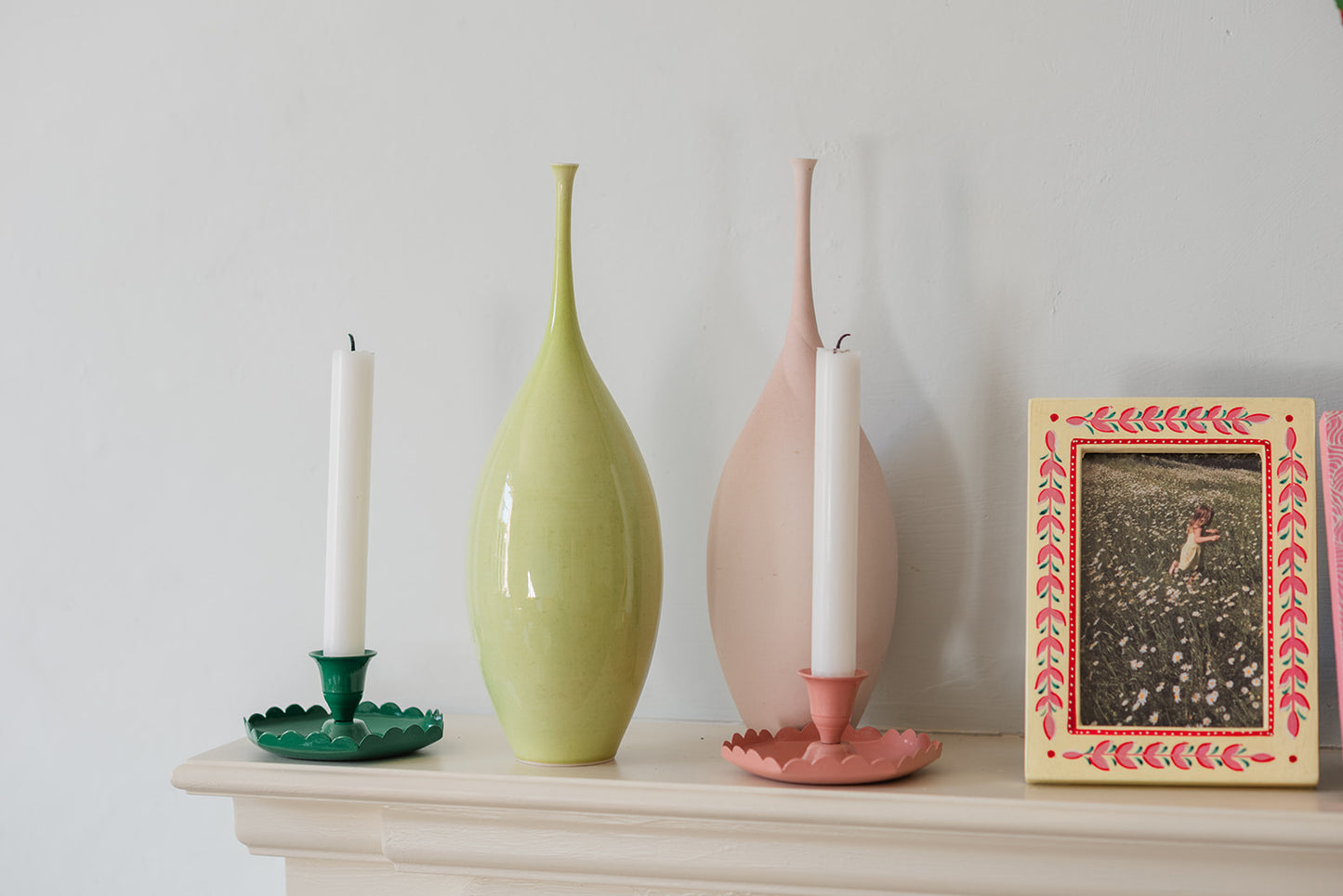 constance-and-denny-candle-stick-holder-emerald-blush-floral-garden-hand-painted-frame-scalloped-edge