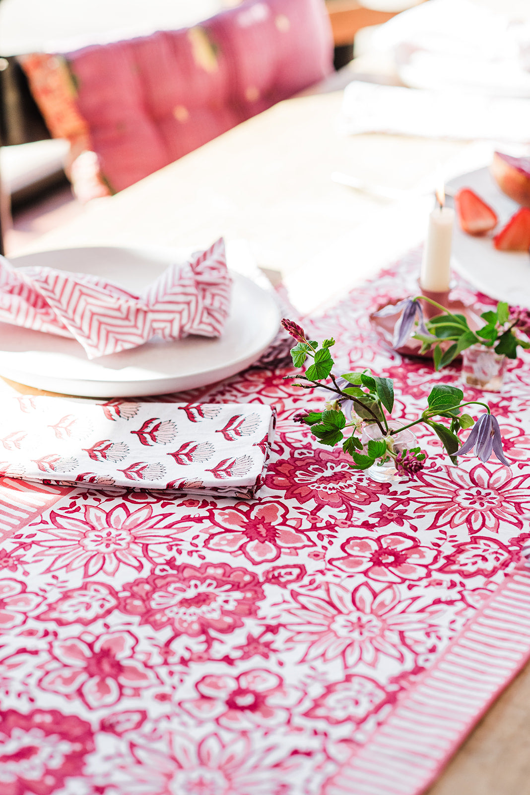 NEW MEADOW CORAL hand block printed runner