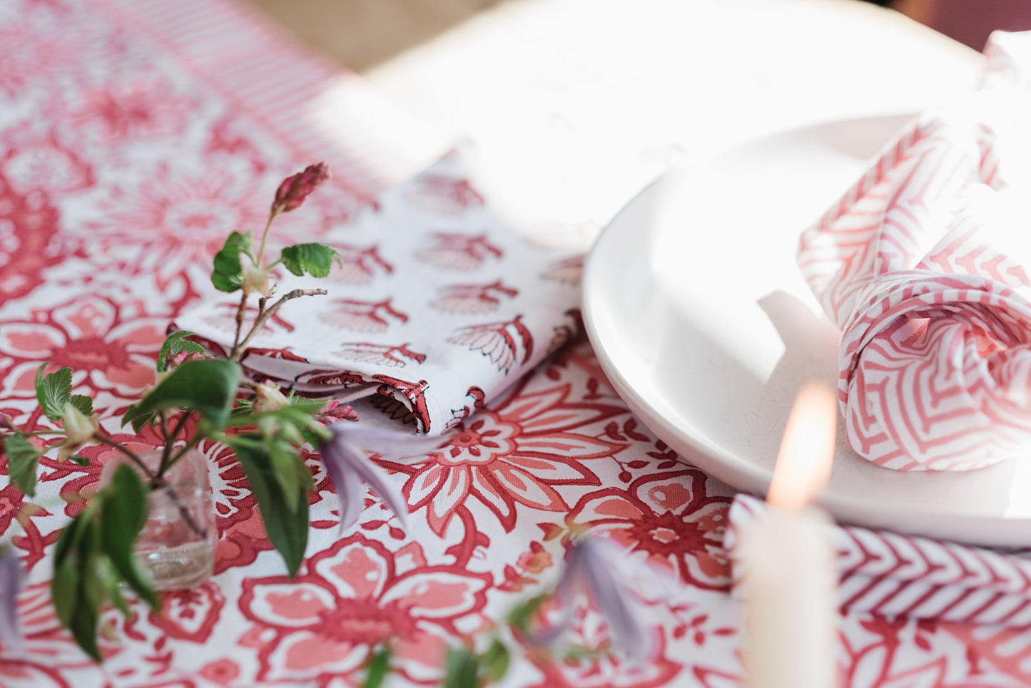 NEW MEADOW CORAL hand block printed runner
