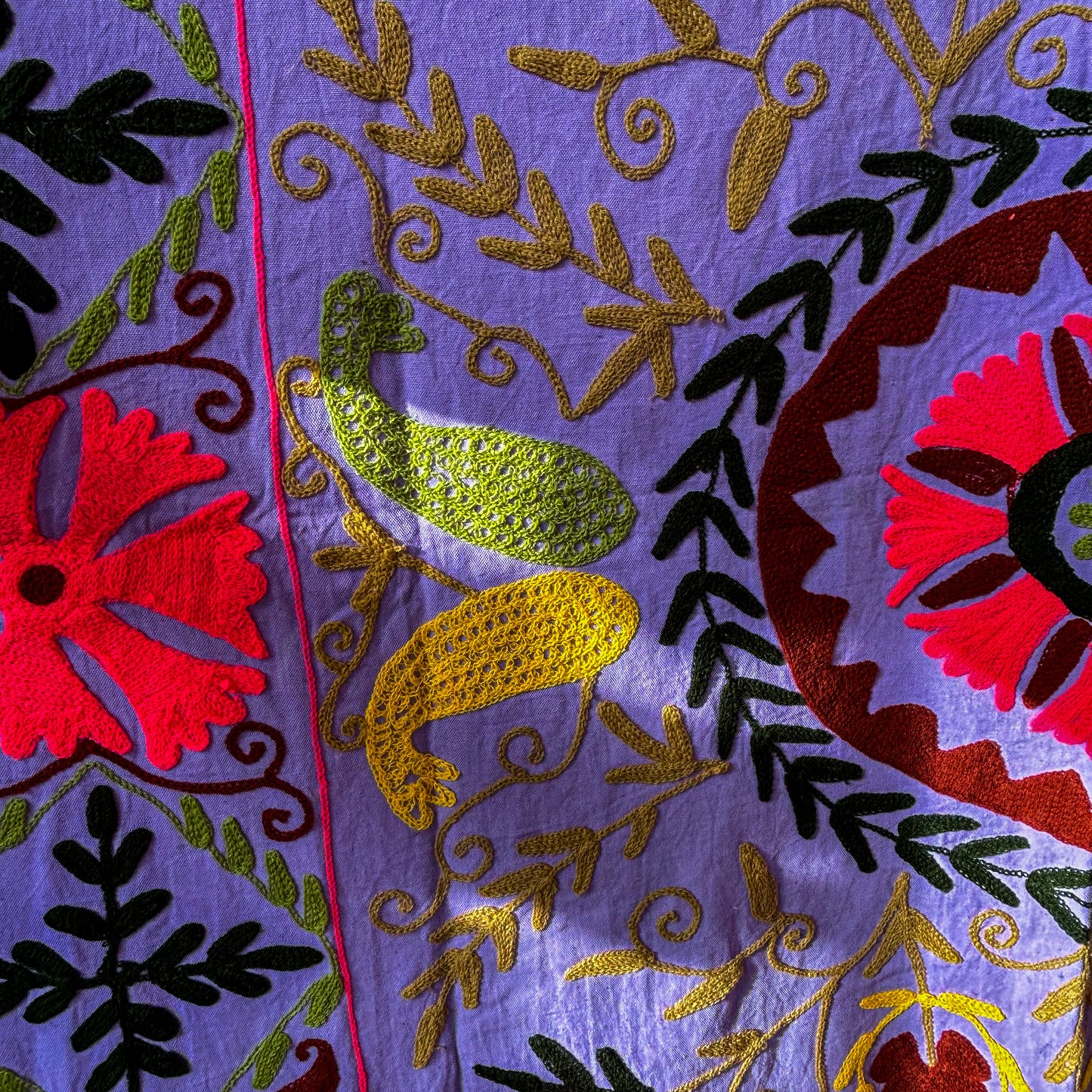 suzani-stitched-wall-hanging-bedspread-traditional-colours-lilac-detail-pattern-detail