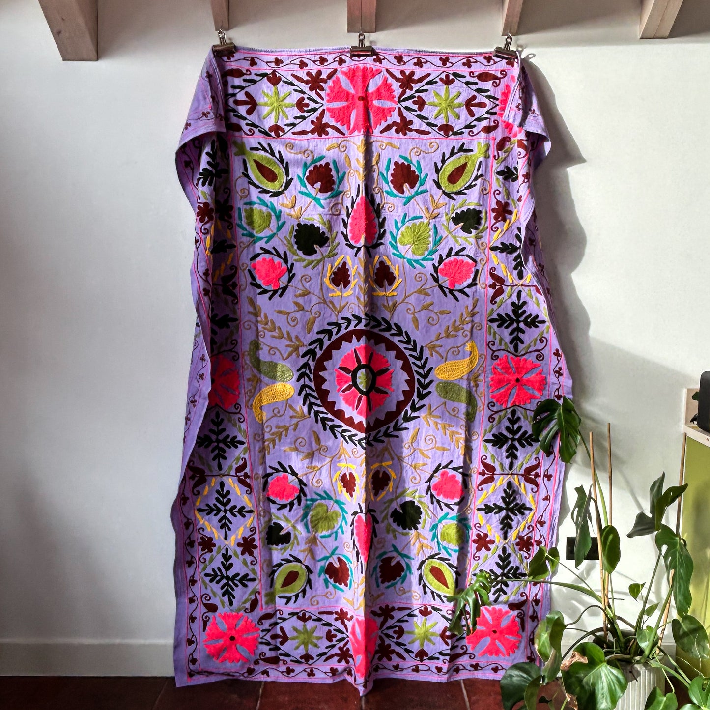 suzani-stitched-wall-hanging-bedspread-traditional-colours-lilac-detail-pattern