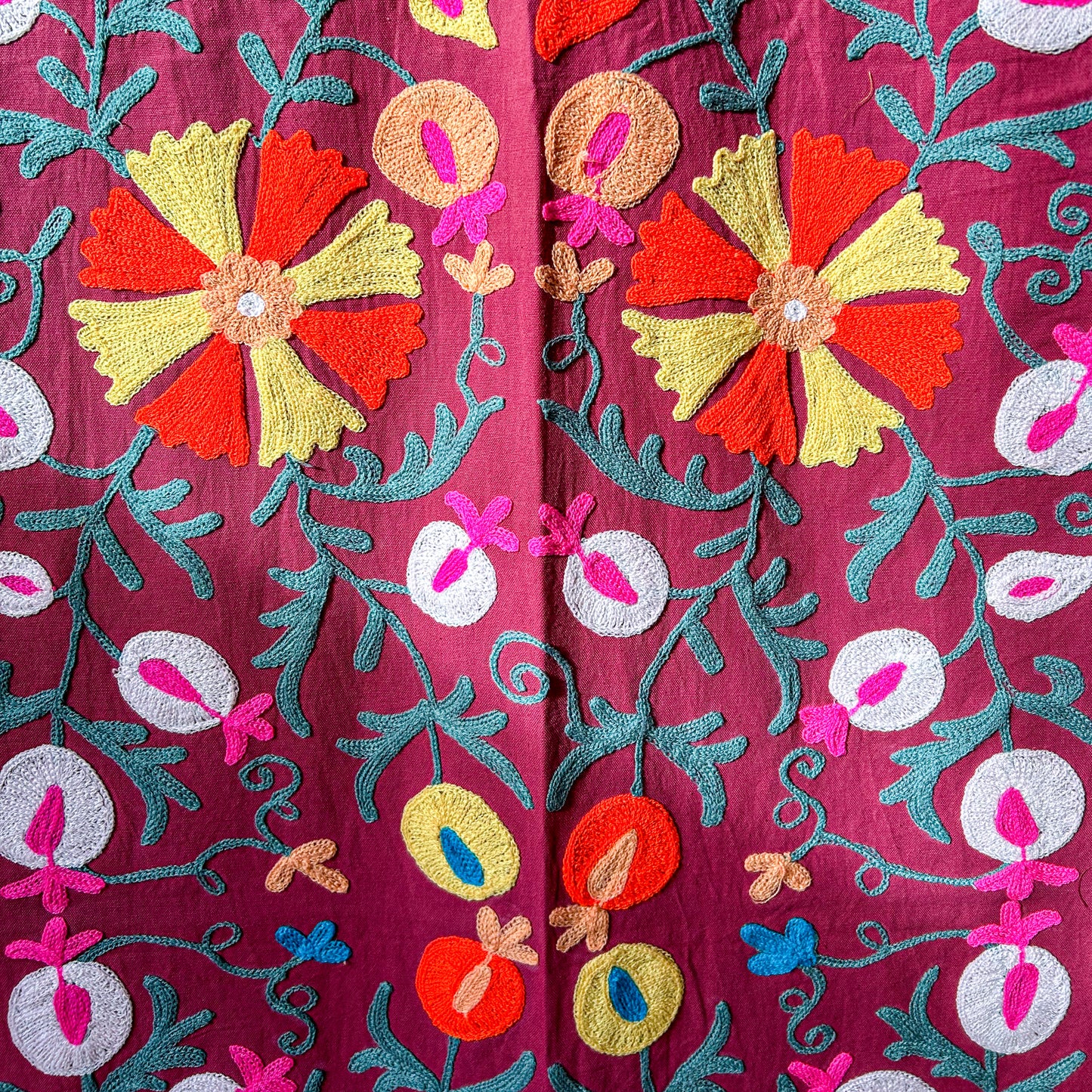 suzani-stitched-wall-hanging-bedspread-mauve-traditional-colours-detail