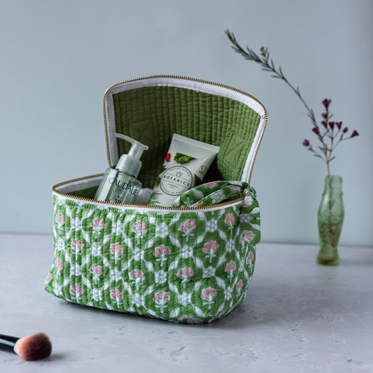 petal-cosmetic-case-block-printed-green-make-up-bag-open