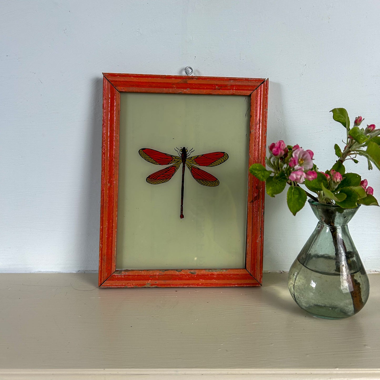 constance-and-denny-indian-reverse-glass-painting-boxed-packaging-hand-painted-artisan-gallery-walll-display-art-red-dragonfly-frame