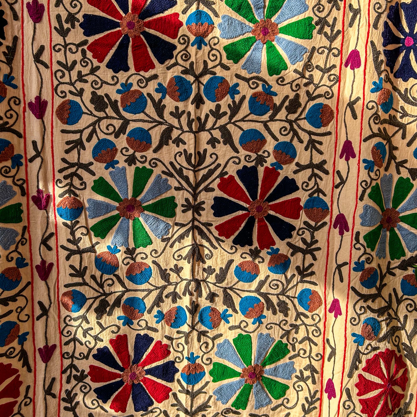 suzani-stitched-wall-hanging-bedspread-peach-traditional-colours-detail