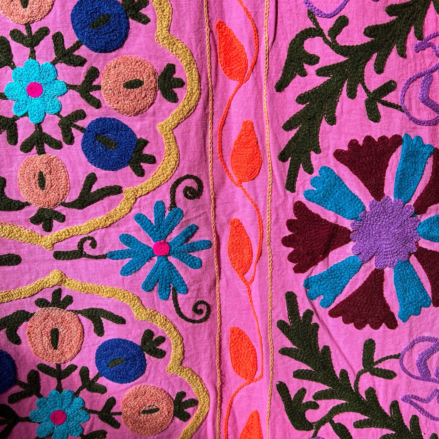 suzani-stitched-wall-hanging-bedspread-bright-pink-traditional-colours-detail-pattern