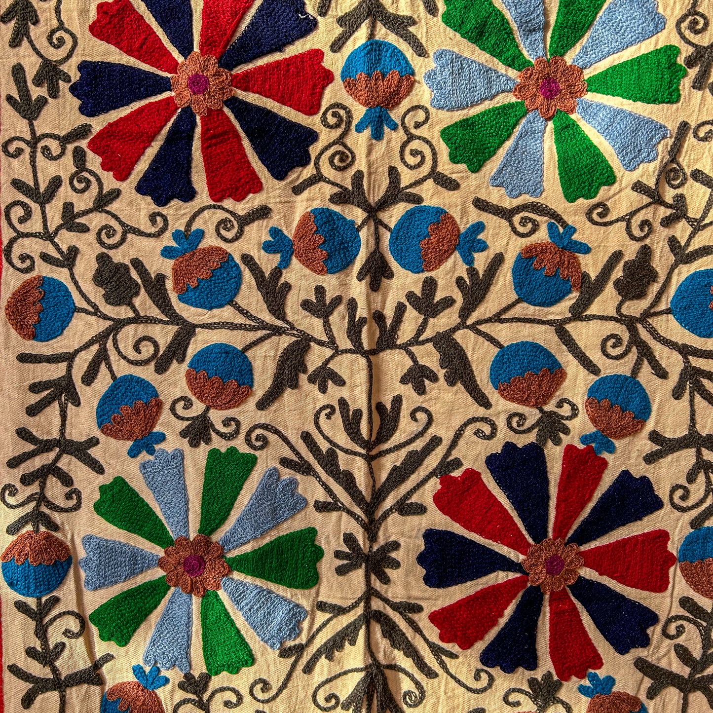 suzani-stitched-wall-hanging-bedspread-peach-traditional-colours-detail-colours