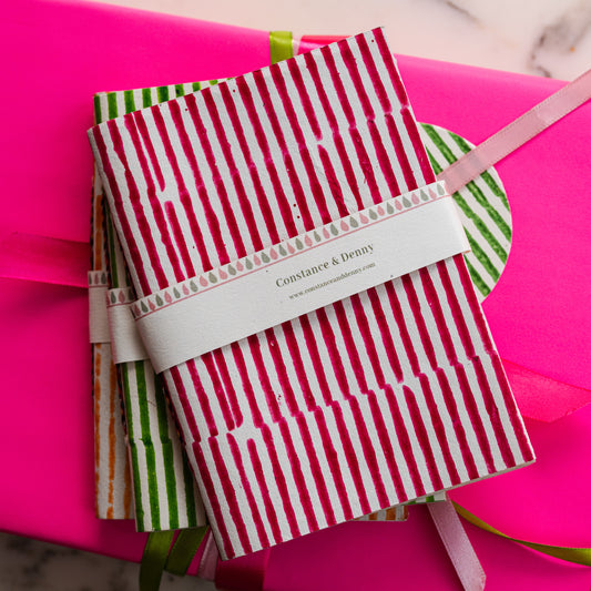 NEW RASPBERRY STRIPE medium block printed notebook