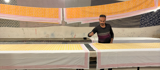 Indian Man block printing fabric