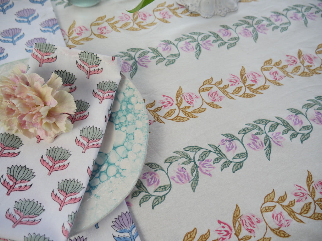 FLORAL GARLAND hand block printed tablecloth