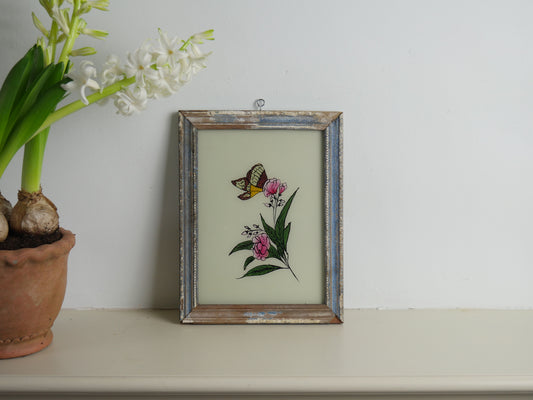 BUTTERFLY AND FLOWER Indian glass painting