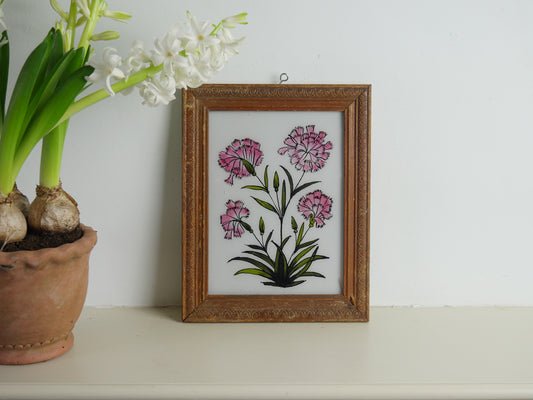 PINK CARNATIONS Indian glass painting