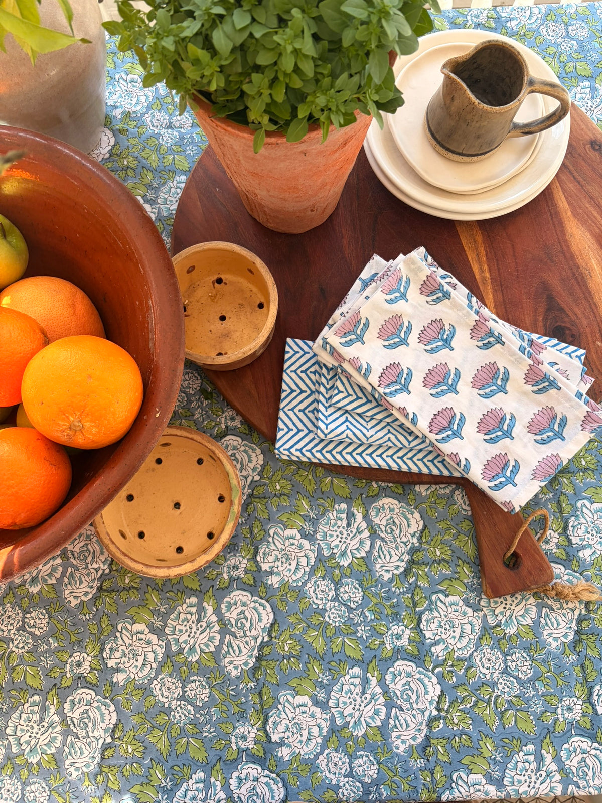 IN BLOOM hand block printed tablecloth - 3 colours