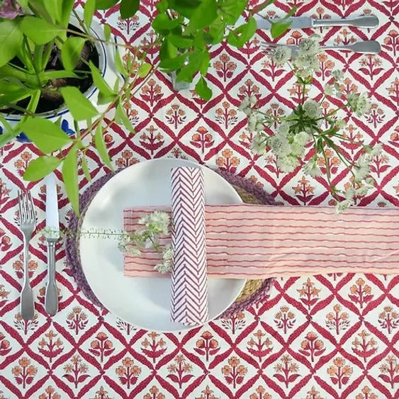 BERRY TRELLIS hand block printed tablecloth