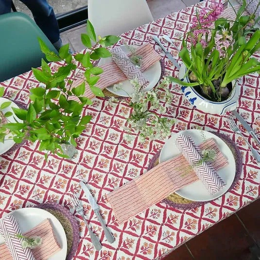 BERRY TRELLIS hand block printed tablecloth