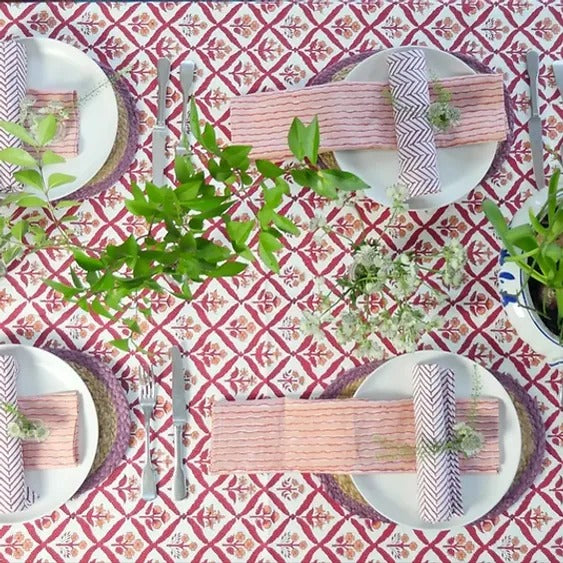 BERRY TRELLIS hand block printed tablecloth