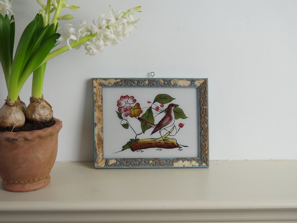 BIRD ON BRANCH
reverse painting
hand painted
glass painting