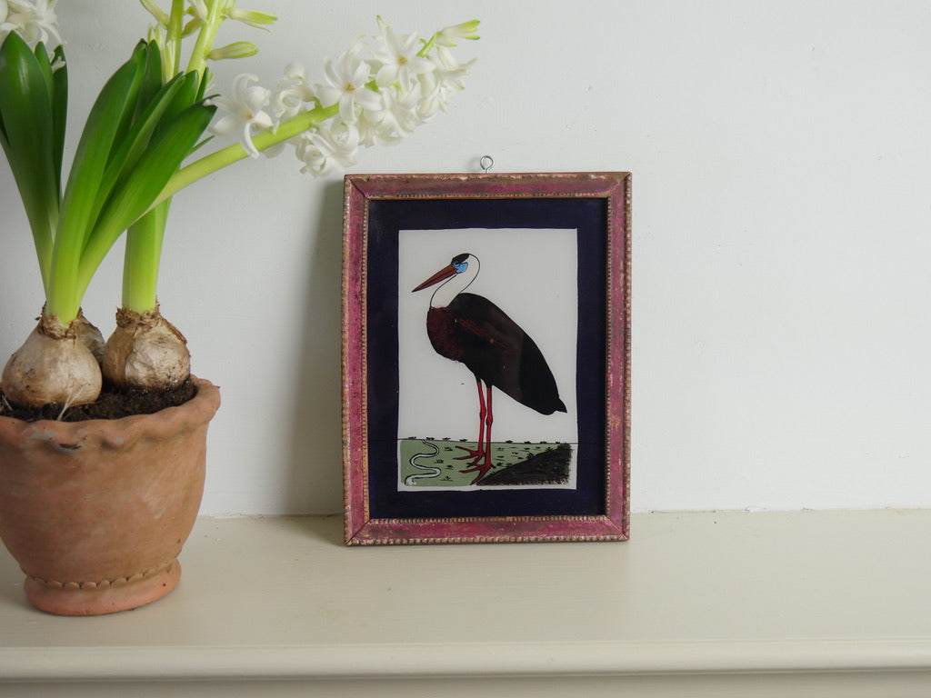 BLACK STORK
reverse painting
hand painted
glass painting