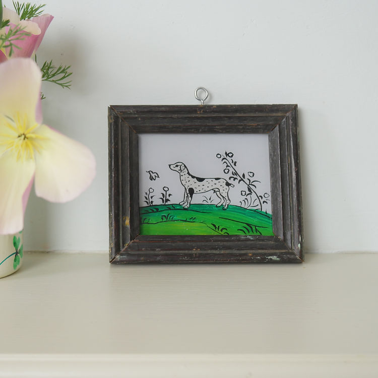 BLACK & WHITE DOG 2 Indian glass painting