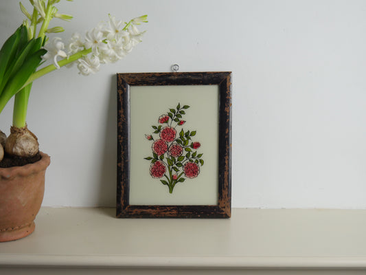 FORMAL CARNATIONS DARK FRAME Indian glass painting