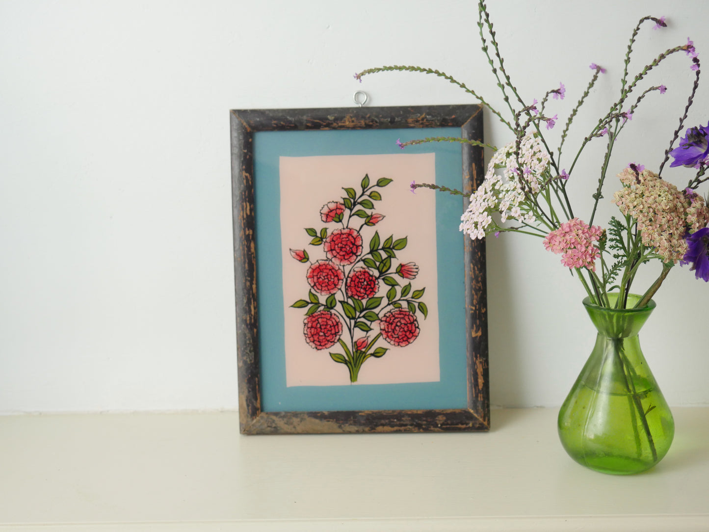 CARNATIONS INDIAN REVERSE GLASS PAINTING