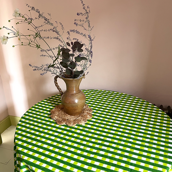 CHECK MATE LEAF block hand block printed round tablecloth