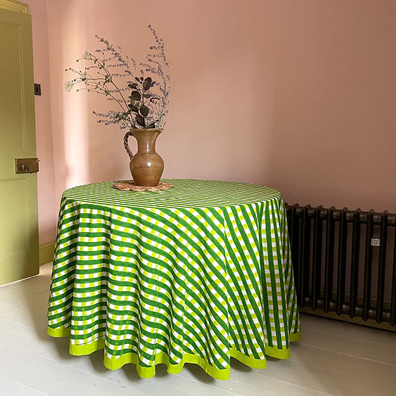 CHECK MATE LEAF block hand block printed round tablecloth