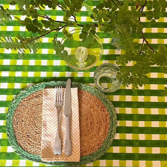 CHECK MATE LEAF hand block printed tablecloth