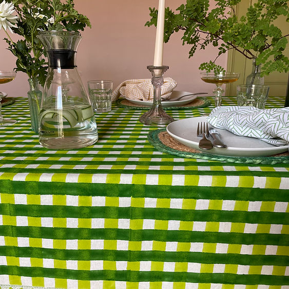 check-mate-tablecloth-block-printed-green-lime-detail-table