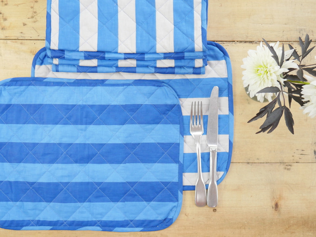 COBALT WIDE STRIPE set of 6 quilted placemats