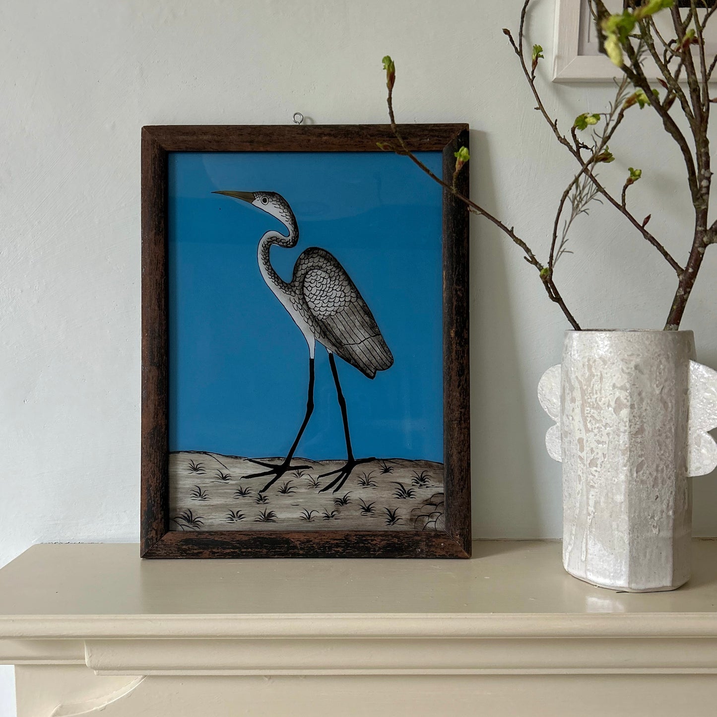 INDIAN-PAINTING-ART-REVERSE-GLASS-HANDPAINTED-BIRD-STORK-large