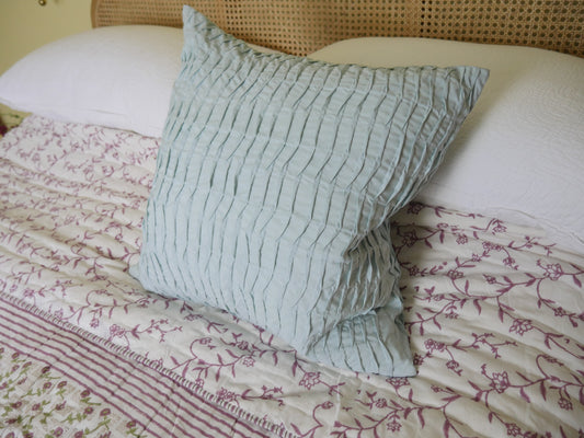 FOLDED PALE BLUE CUSHION
COTTON SILK CUSHION 
HAND STITCHED
PALE BLUE FOLDED CUSHION