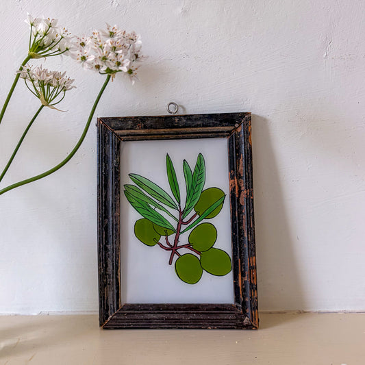 GREEN OLIVES INDIAN GLASS PAINTING