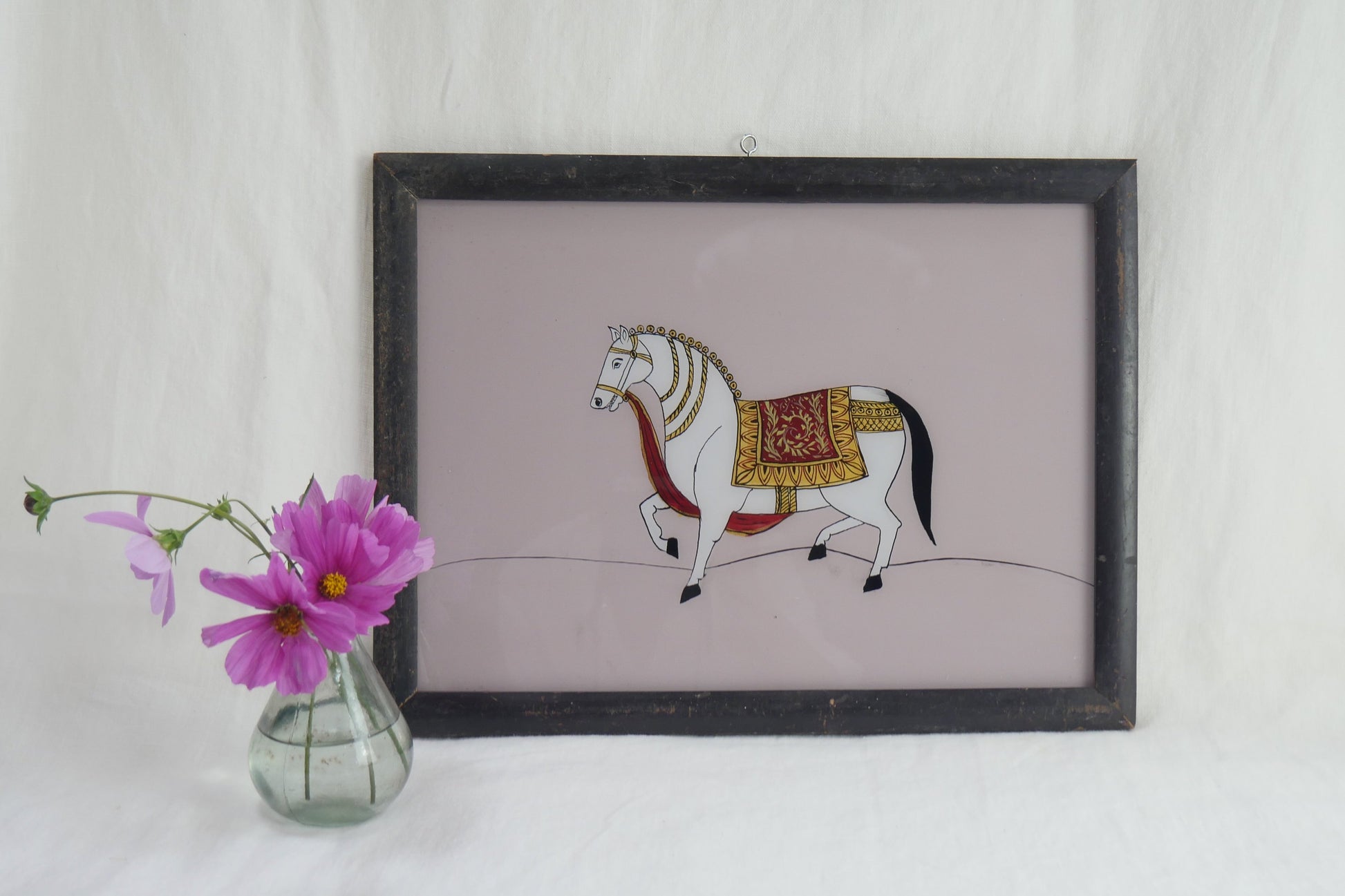 HORSE  INDIAN REVERSE GLASS PAINTING LARGE